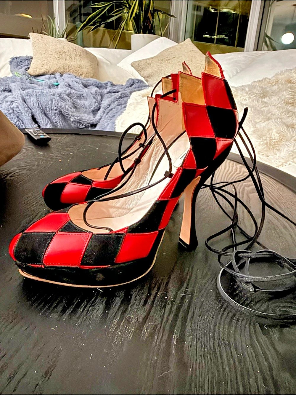 Miu Spring 2008 Ready-to-Wear Color Block Platform Heels in Red & Black